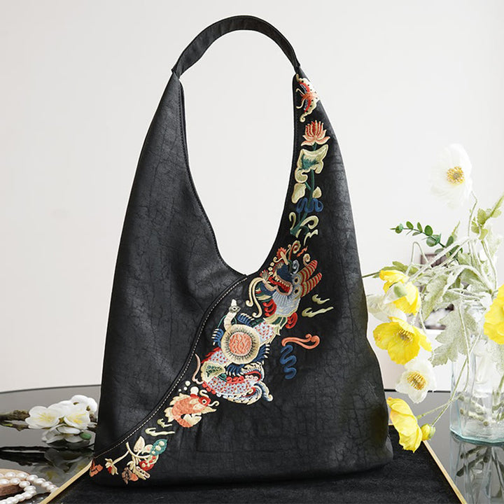 Sac à bandoulière en soie Xiangyunsha avec broderie Buddha Stones
