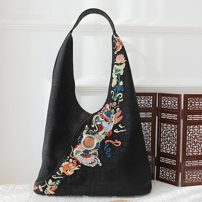 Sac à bandoulière en soie Xiangyunsha avec broderie Buddha Stones