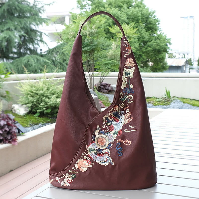 Sac à bandoulière en soie Xiangyunsha avec broderie Buddha Stones