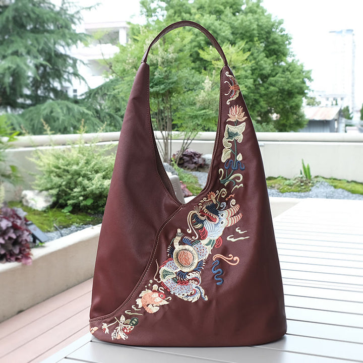 Sac à bandoulière en soie Xiangyunsha avec broderie Buddha Stones