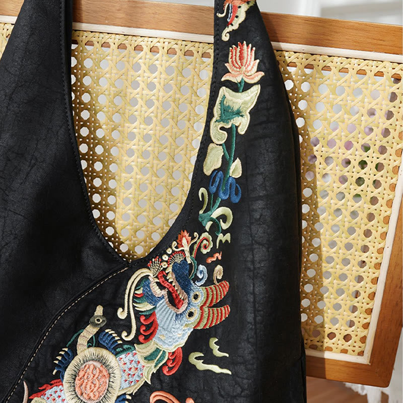 Sac à bandoulière en soie Xiangyunsha avec broderie Buddha Stones