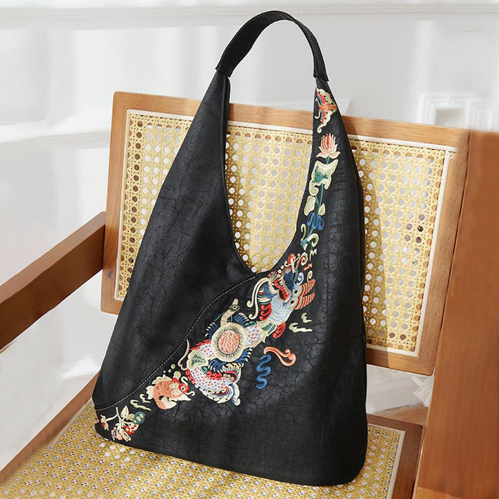 Sac à bandoulière en soie Xiangyunsha avec broderie Buddha Stones