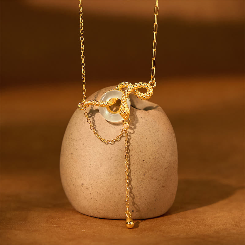 Collier pendentif en argent sterling 925 avec boucle de paix en calcédoine et Buddha Stones, pendentif en or de l'année du serpent - image 1