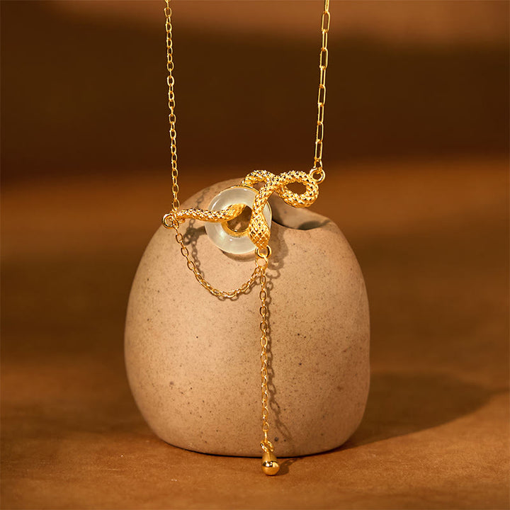 Collier pendentif en argent sterling 925 avec boucle de paix en calcédoine et Buddha Stones, pendentif en or de l'année du serpent - image 1