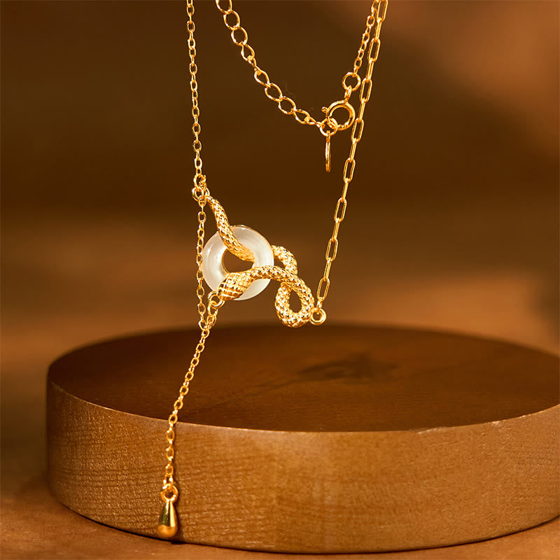 Collier pendentif en argent sterling 925 avec boucle de paix en calcédoine et Buddha Stones, pendentif en or de l'année du serpent - image 2