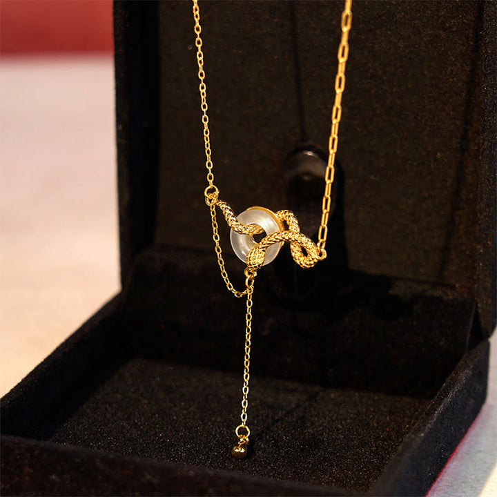 Collier pendentif en argent sterling 925 avec boucle de paix en calcédoine et Buddha Stones, pendentif en or de l'année du serpent - image 3