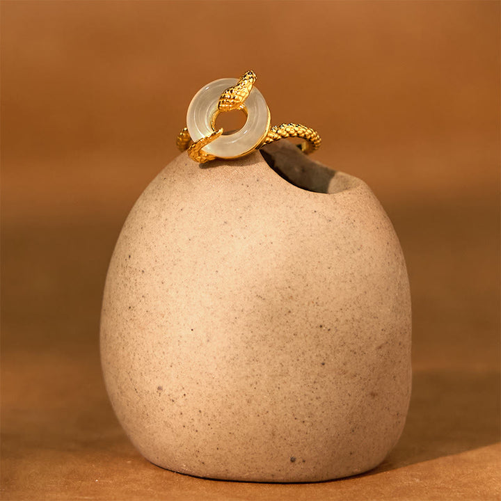 Bague d'harmonie en argent sterling 925 avec boucle de paix en calcédoine et Buddha Stones Année du serpent - image 3