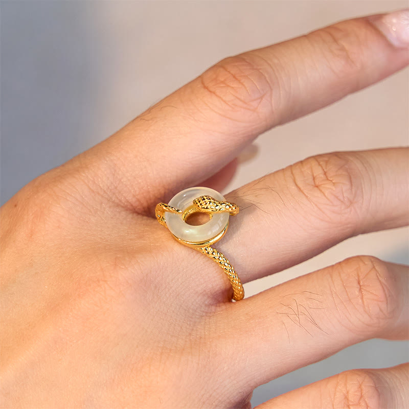 Bague d'harmonie en argent sterling 925 avec boucle de paix en calcédoine et Buddha Stones Année du serpent