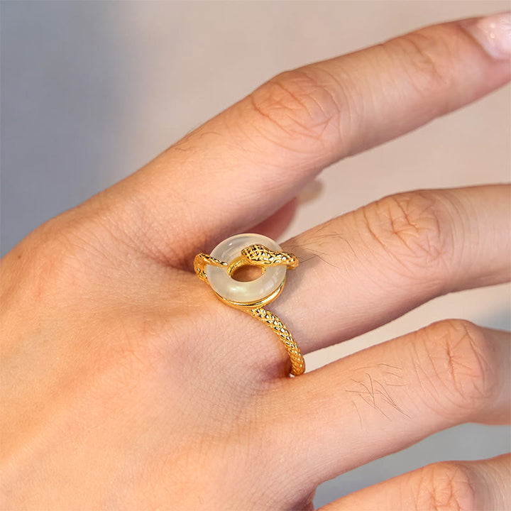 Bague d'harmonie en argent sterling 925 avec boucle de paix en calcédoine et Buddha Stones Année du serpent