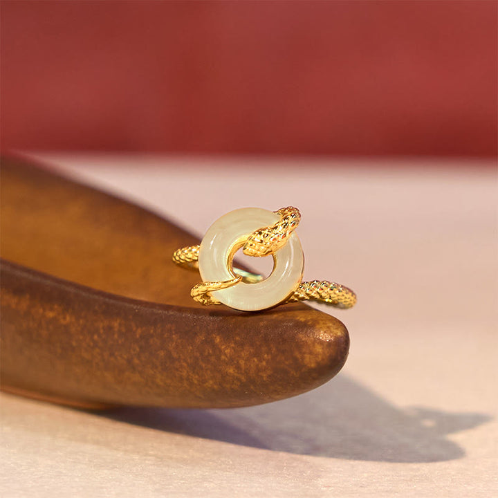 Bague d'harmonie en argent sterling 925 avec boucle de paix en calcédoine et Buddha Stones Année du serpent