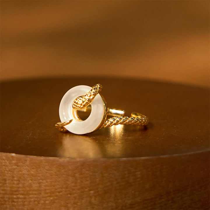 Bague d'harmonie en argent sterling 925 avec boucle de paix en calcédoine et Buddha Stones Année du serpent - image 2