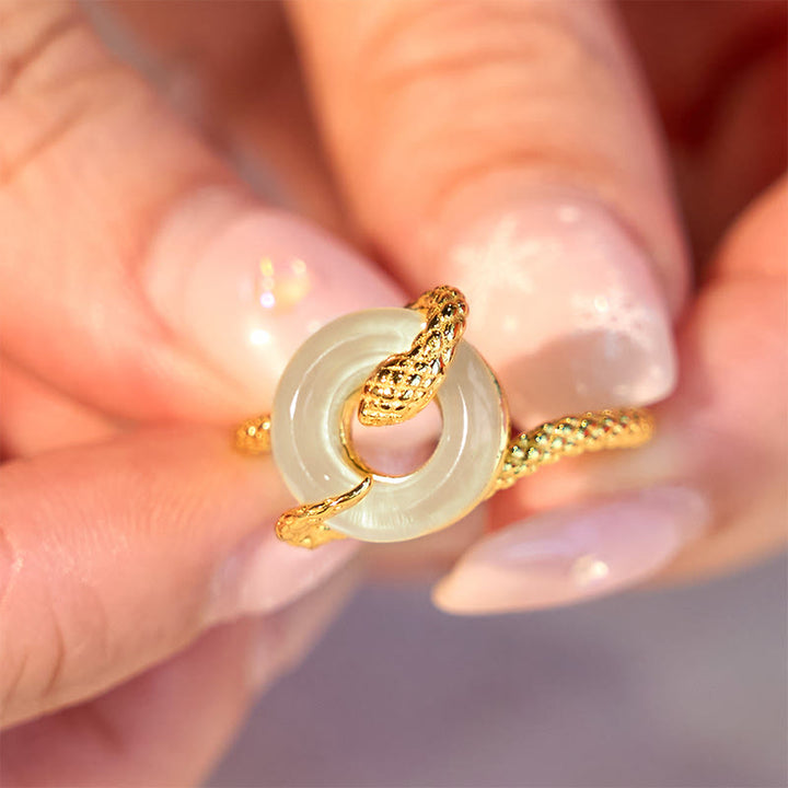 Bague d'harmonie en argent sterling 925 avec boucle de paix en calcédoine et Buddha Stones Année du serpent