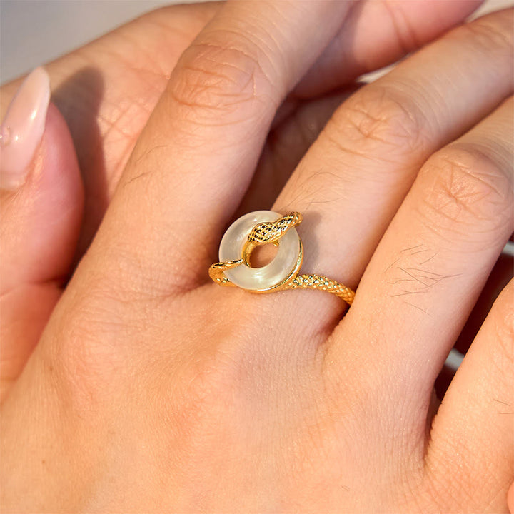 Bague d'harmonie en argent sterling 925 avec boucle de paix en calcédoine et Buddha Stones Année du serpent