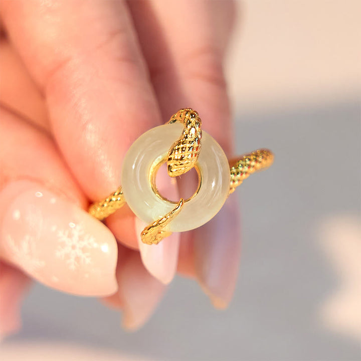 Bague d'harmonie en argent sterling 925 avec boucle de paix en calcédoine et Buddha Stones Année du serpent - image 10