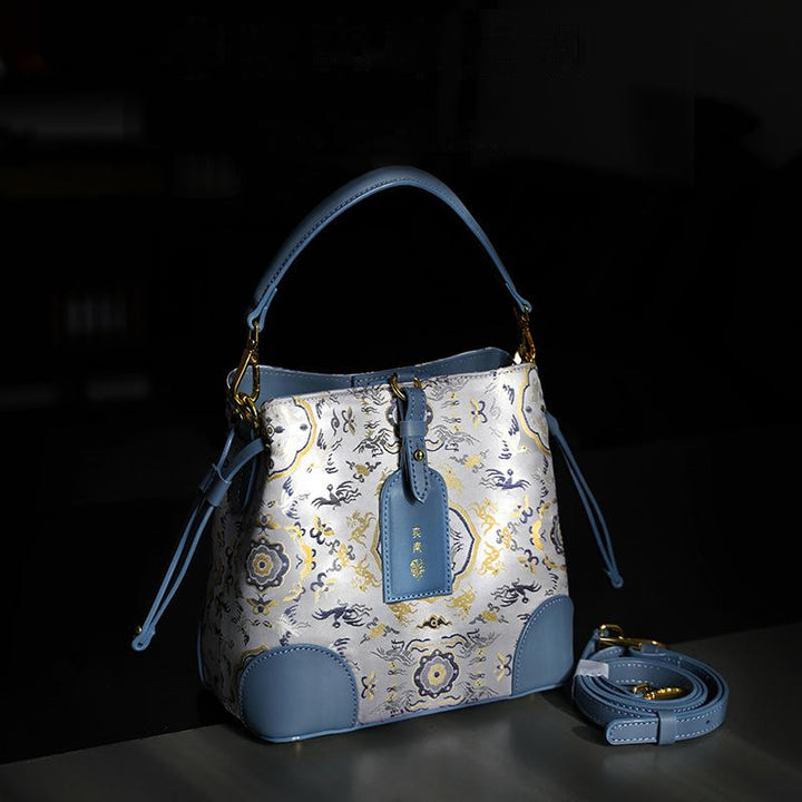 Sac à bandoulière en brocart avec gravure de cerf et grue faite à la main avec Buddha Stones