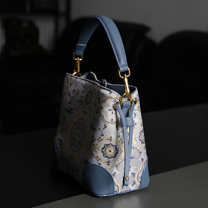 Sac à bandoulière en brocart avec gravure de cerf et grue faite à la main avec Buddha Stones