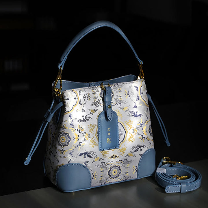 Sac à bandoulière en brocart avec gravure de cerf et grue faite à la main avec Buddha Stones
