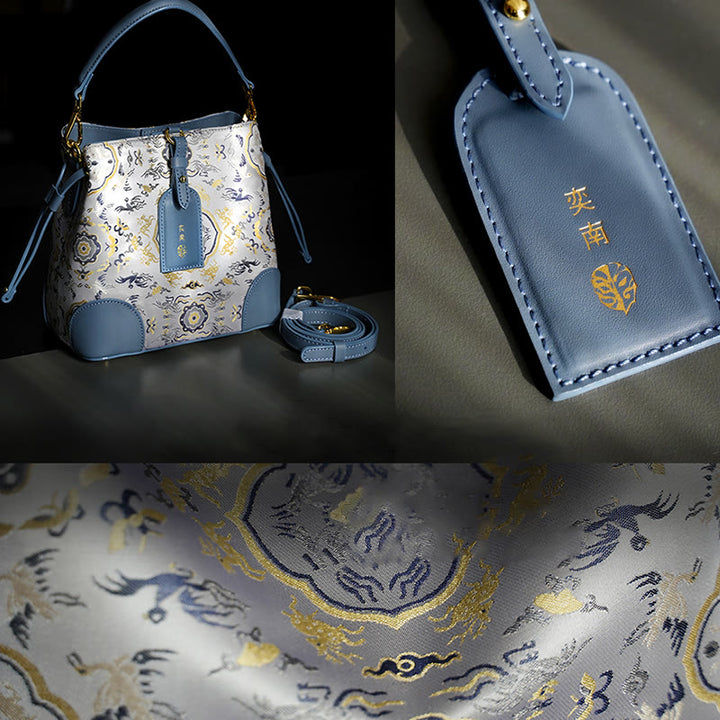 Sac à bandoulière en brocart avec gravure de cerf et grue faite à la main avec Buddha Stones