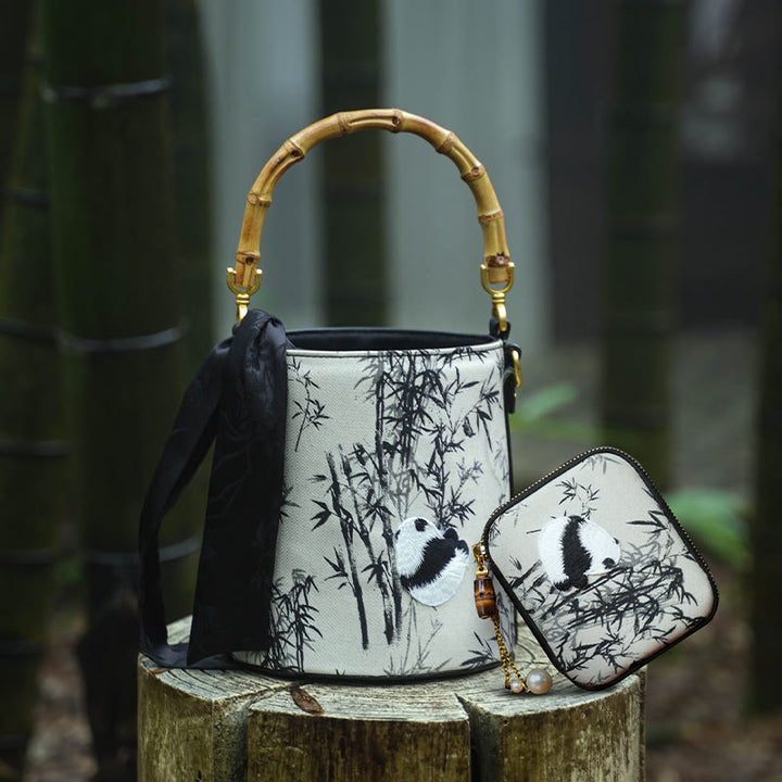 Sac à bandoulière brodé Buddha Stones Panda Bamboo Magpie
