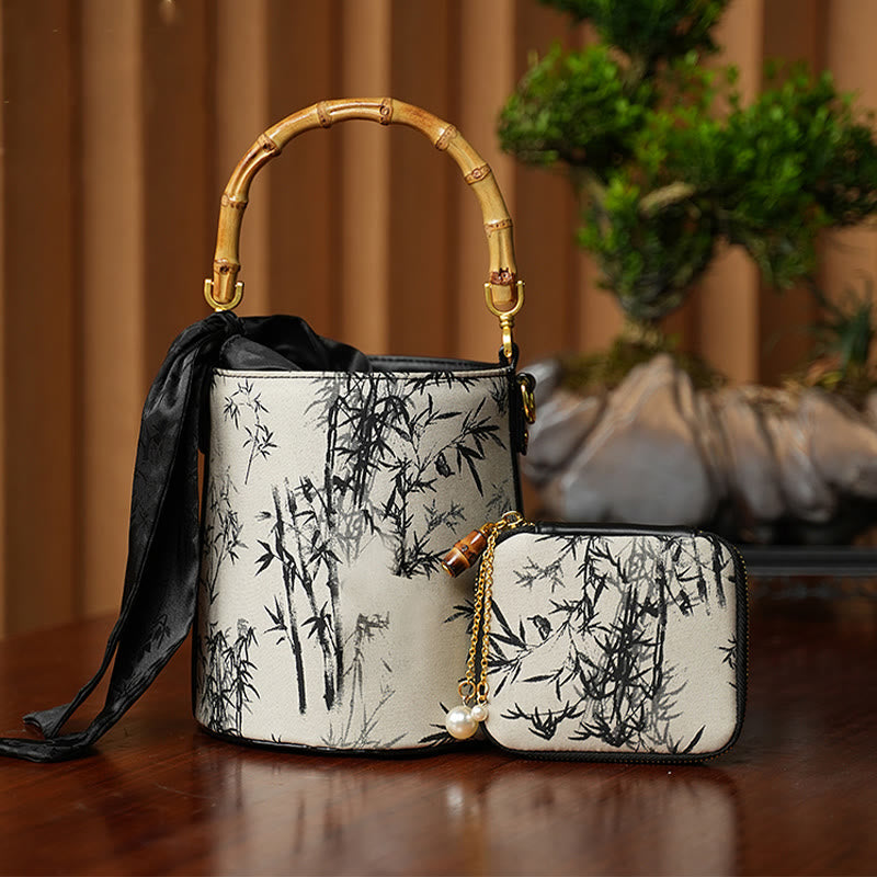 Sac à bandoulière brodé Buddha Stones Panda Bamboo Magpie