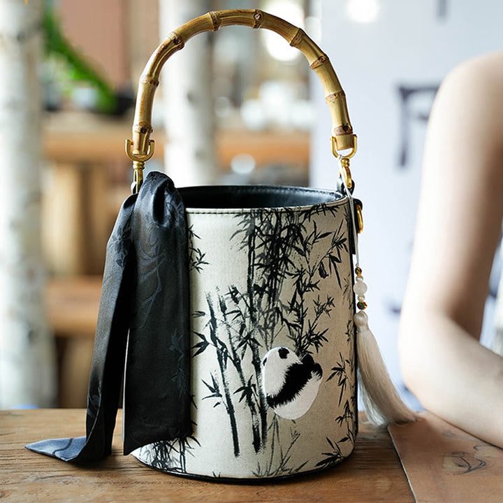 Sac à bandoulière brodé Buddha Stones Panda Bamboo Magpie