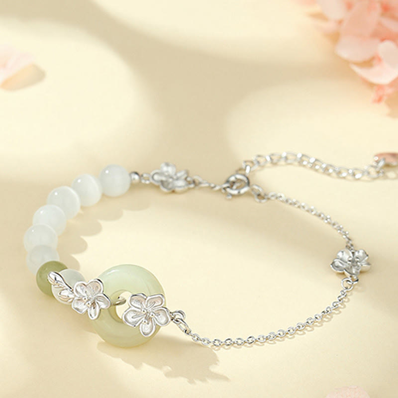 Bracelet d'amour en argent sterling 999 Buddha Stones, chrysobéryl, jade Hetian - Jade Hetian chrysobéryl en argent sterling 999 (tour de poignet : 14-19 cm) - image 9