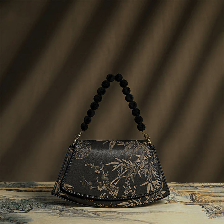 Sac à bandoulière en soie Xiangyunsha avec chaîne en perles de Buddha Stones