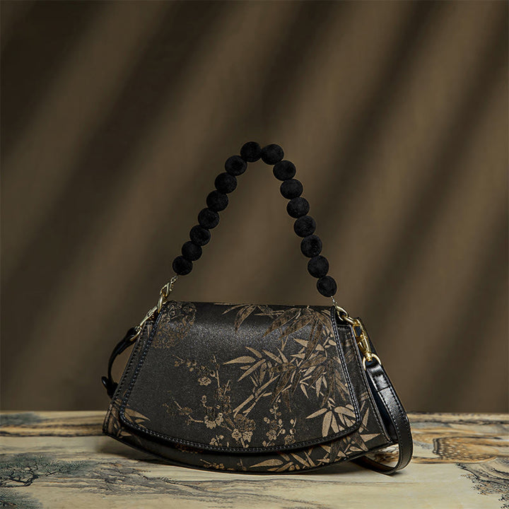 Sac à bandoulière en soie Xiangyunsha avec chaîne en perles de Buddha Stones