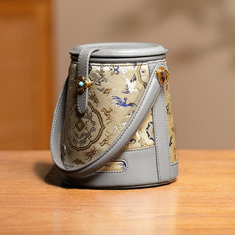 Sac à bandoulière en soie Xiangyunsha avec Buddha Stones, fleur de bambou, brocart