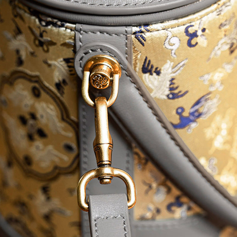 Sac à bandoulière en soie Xiangyunsha avec Buddha Stones, fleur de bambou, brocart