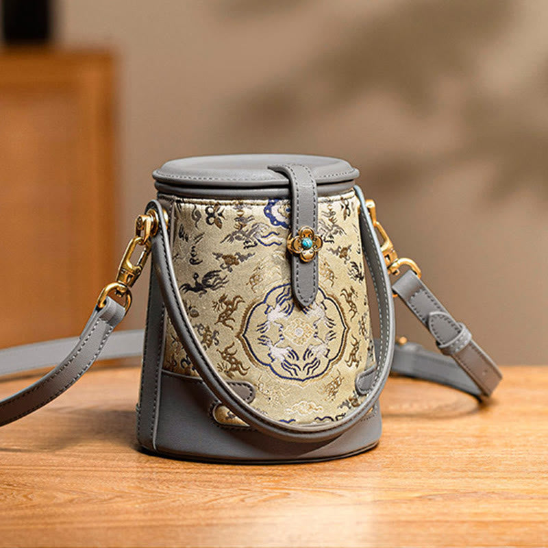 Sac à bandoulière en soie Xiangyunsha avec Buddha Stones, fleur de bambou, brocart