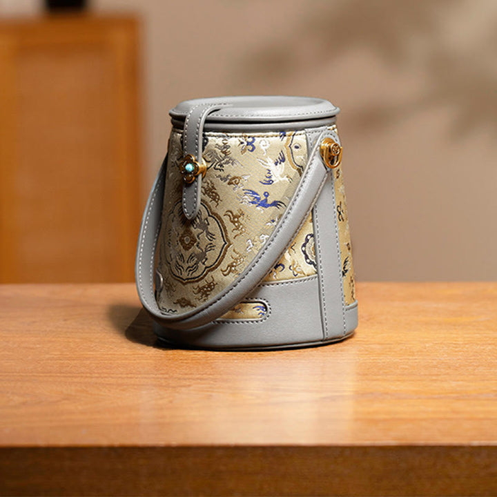 Sac à bandoulière en soie Xiangyunsha avec Buddha Stones, fleur de bambou, brocart