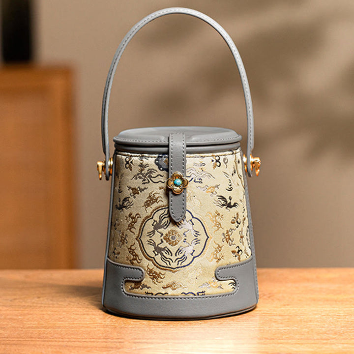 Sac à bandoulière en soie Xiangyunsha avec Buddha Stones, fleur de bambou, brocart