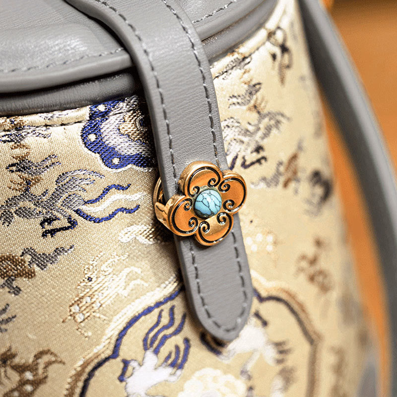Sac à bandoulière en soie Xiangyunsha avec Buddha Stones, fleur de bambou, brocart