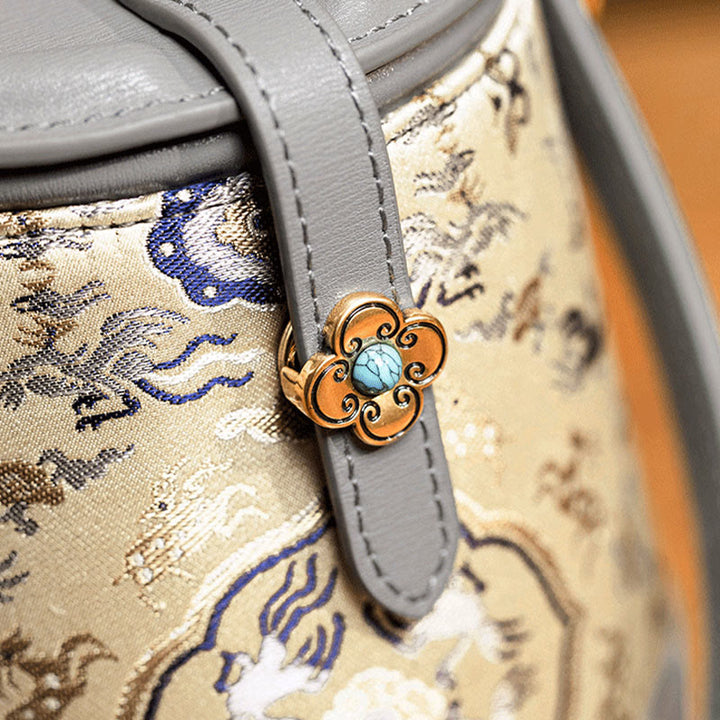 Sac à bandoulière en soie Xiangyunsha avec Buddha Stones, fleur de bambou, brocart