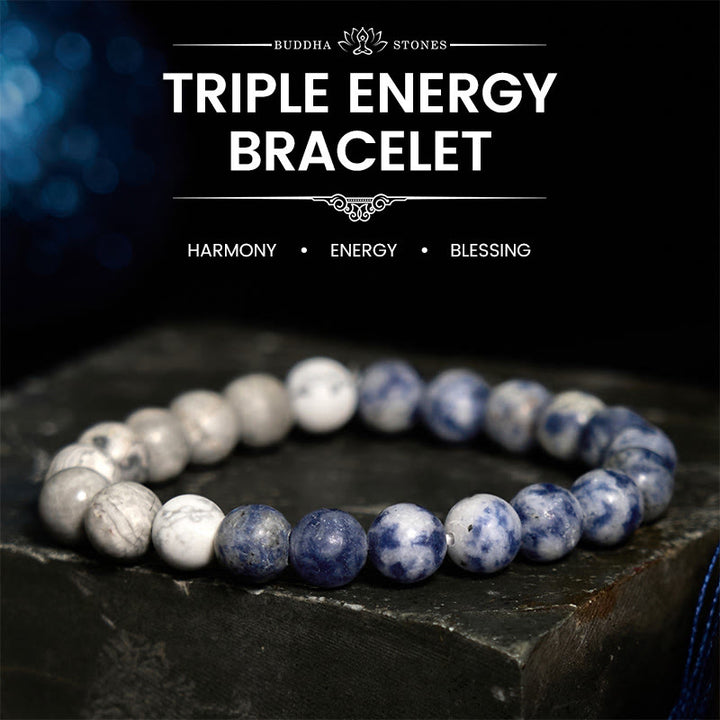 Bracelet Intuition en Buddha Stones Sodalite Jaspe Picasso Turquoise Blanche