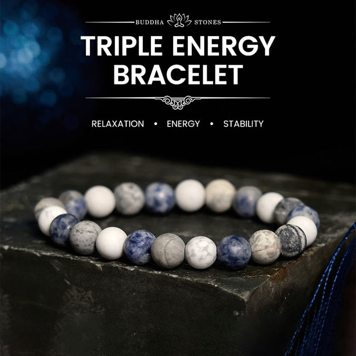 Bracelet de relaxation en jaspe Picasso, turquoise blanche et jaspe à pois bleus Buddha Stones