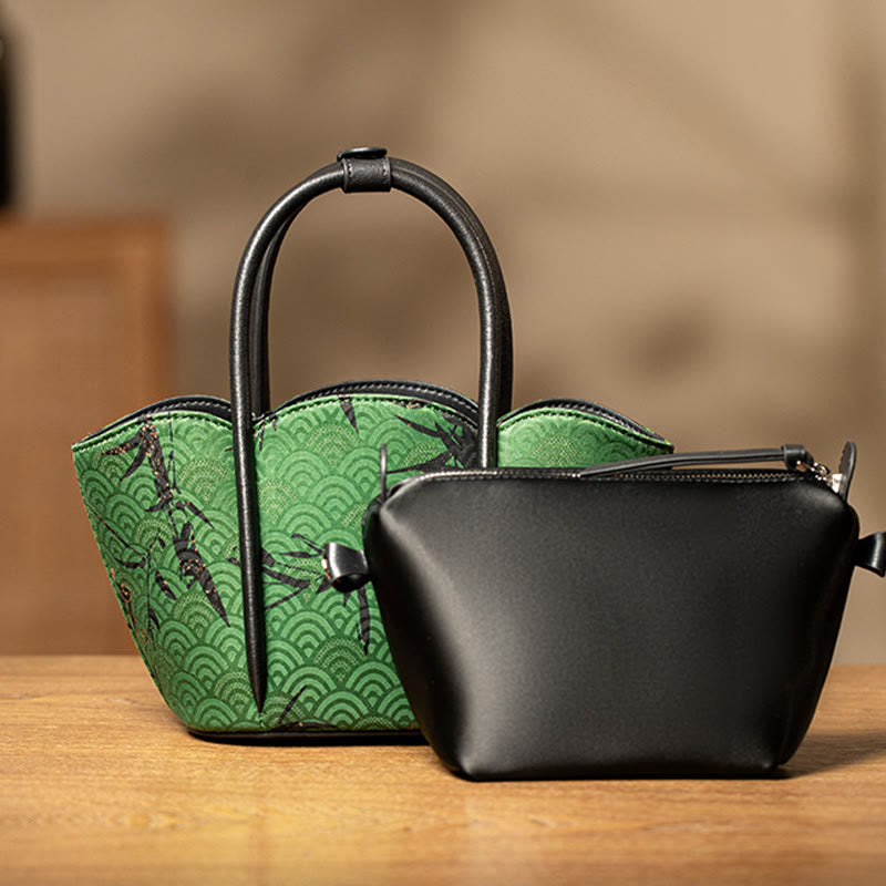 Sac à bandoulière en soie Xiangyunsha en forme de fleur de bambou avec Buddha Stones