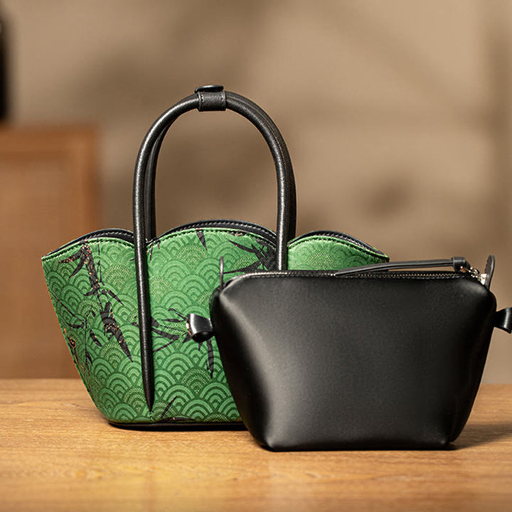 Sac à bandoulière en soie Xiangyunsha en forme de fleur de bambou avec Buddha Stones