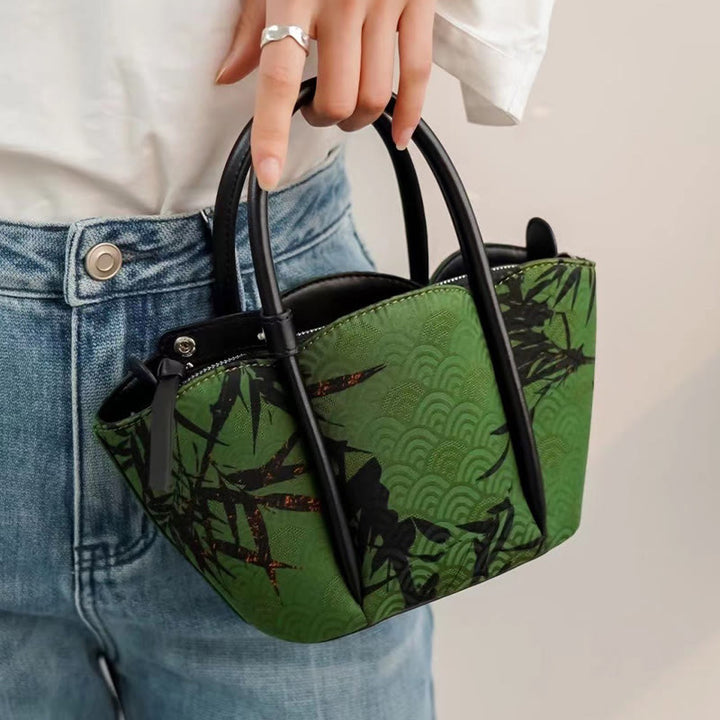 Sac à bandoulière en soie Xiangyunsha en forme de fleur de bambou avec Buddha Stones