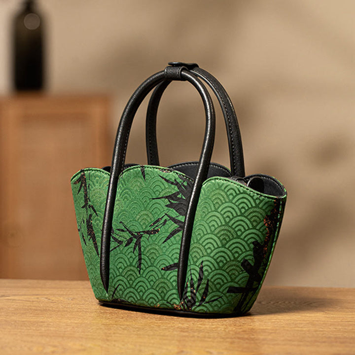 Sac à bandoulière en soie Xiangyunsha en forme de fleur de bambou avec Buddha Stones