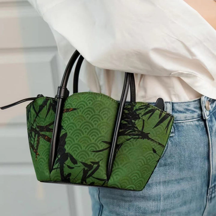 Sac à bandoulière en soie Xiangyunsha en forme de fleur de bambou avec Buddha Stones