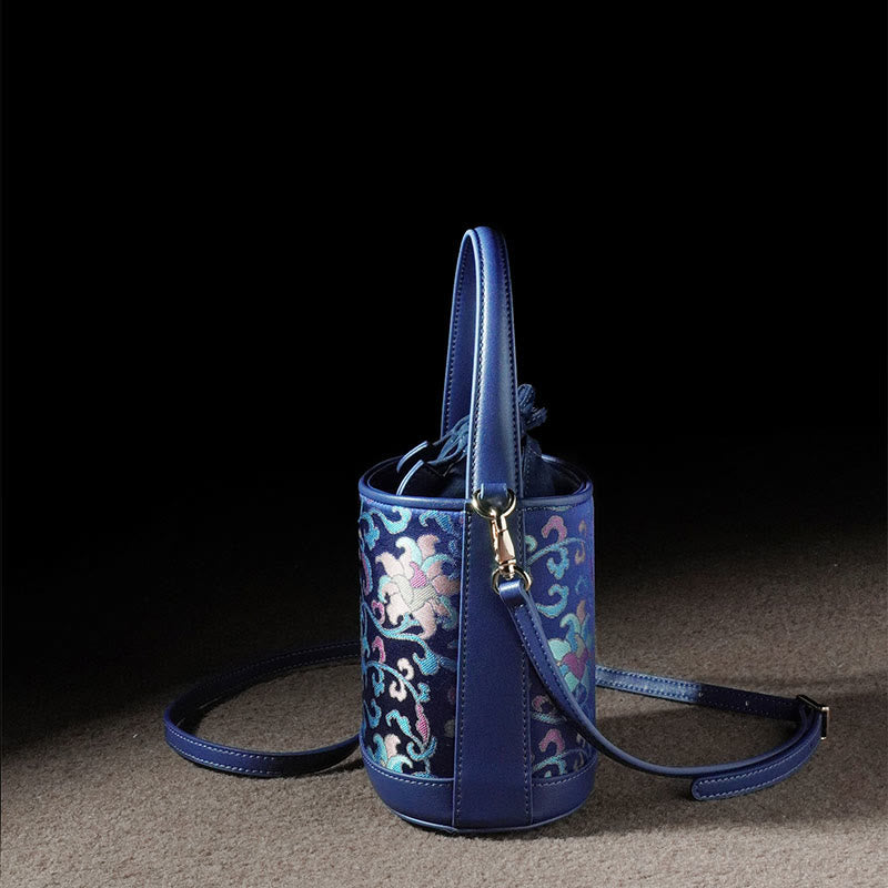 Sac à bandoulière rétro en brocart avec branches entrelacées de lotus et Buddha Stones