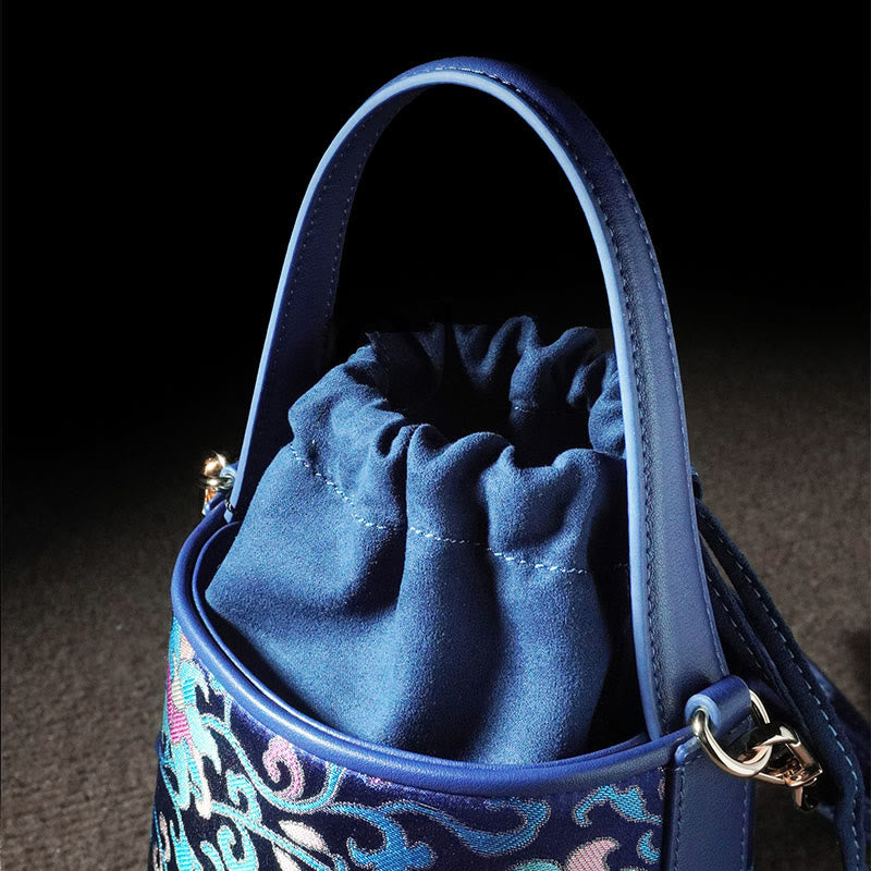 Sac à bandoulière rétro en brocart avec branches entrelacées de lotus et Buddha Stones