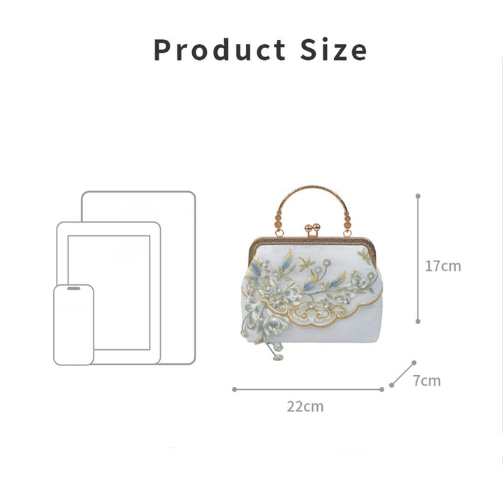 Sac à main à bandoulière avec broderie de fleurs de jasmin et Buddha Stones