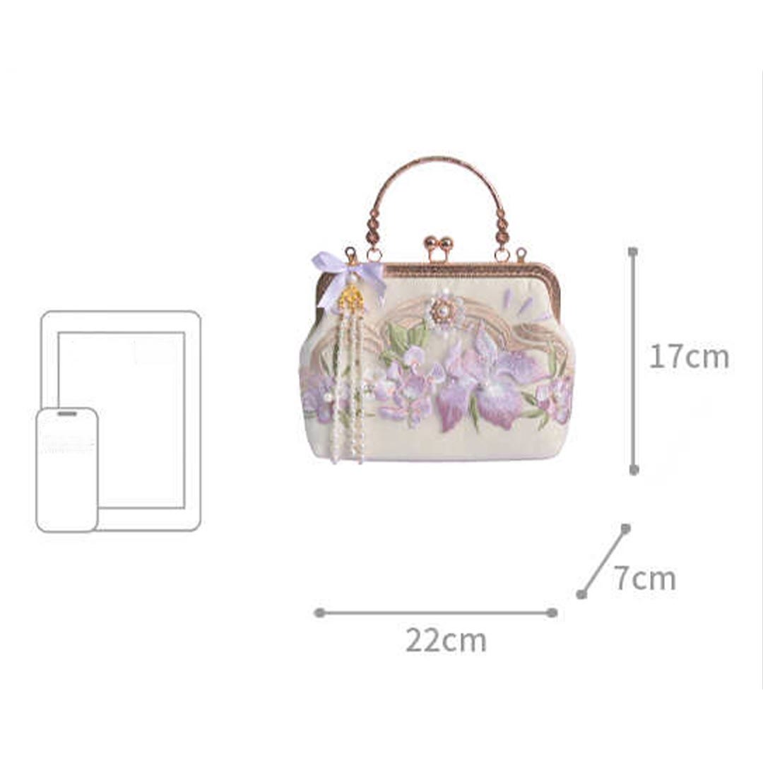 Sac à main avec pendentif en forme de pompon brodé avec Buddha Stones