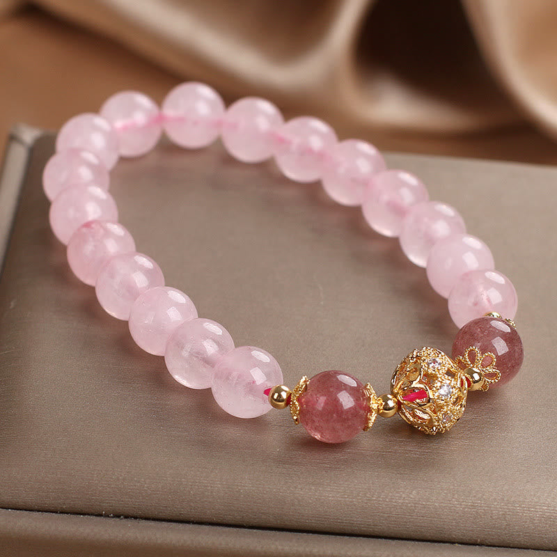 Bracelet d'amour en cristal rose et quartz fraise Buddha Stones