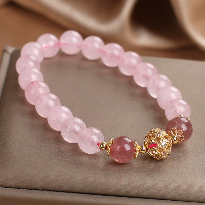 Bracelet d'amour en cristal rose et quartz fraise Buddha Stones