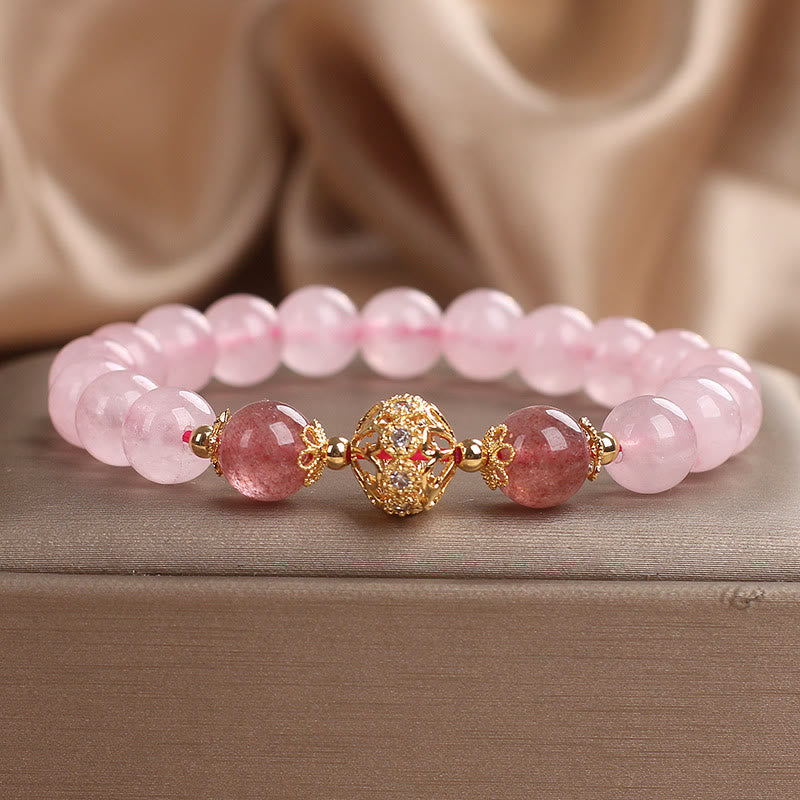 Bracelet d'amour en cristal rose et quartz fraise Buddha Stones