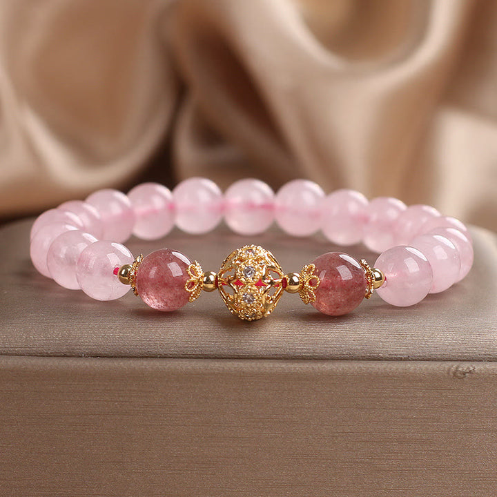 Bracelet d'amour en cristal rose et quartz fraise Buddha Stones